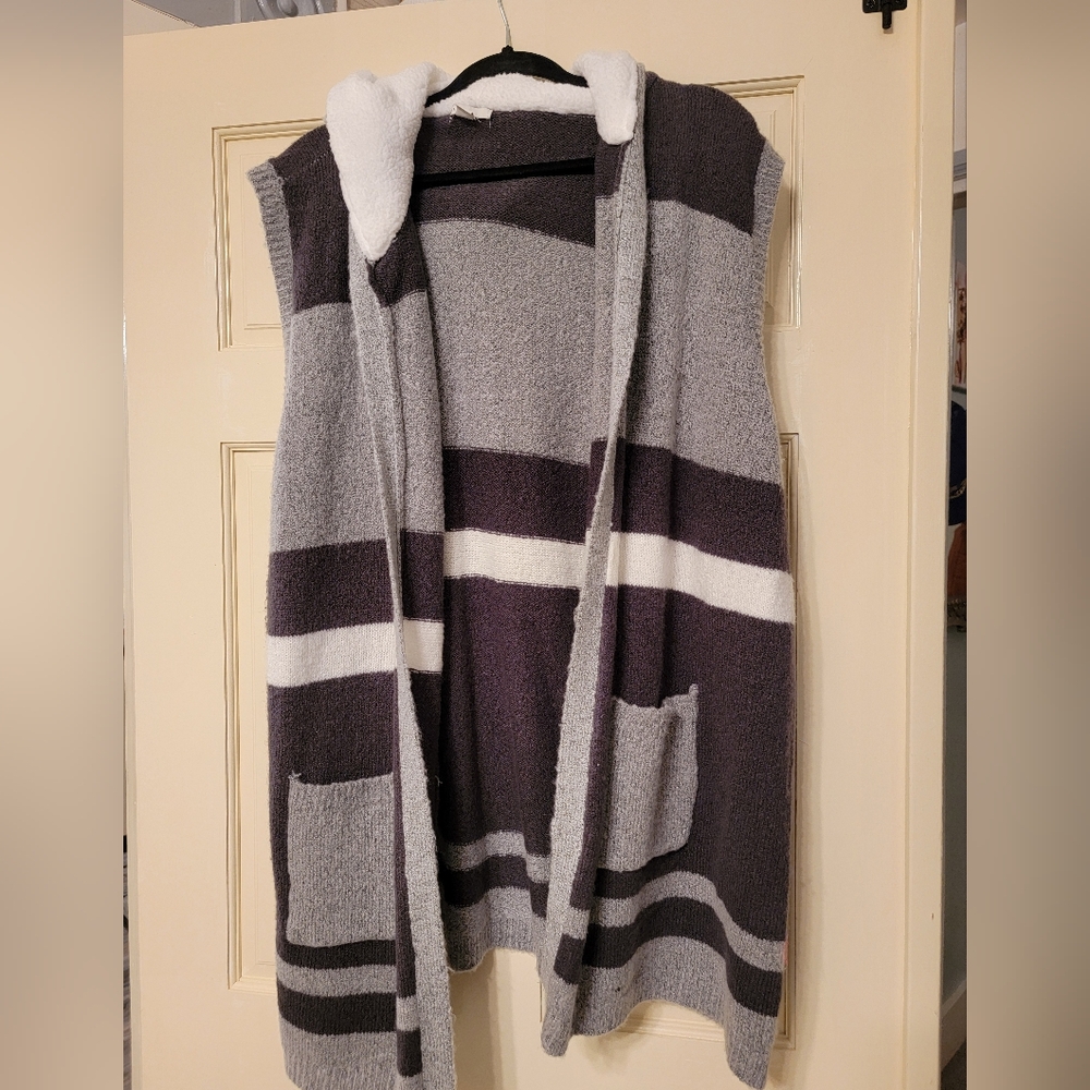 Gray and Black Striped Women's Sweater Vest